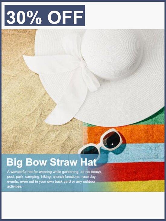 Wide Brim Straw Sun Hat Floppy Foldable Roll up UPF 50+ Beach Summer Packable main image 6